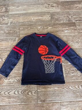 Gymboree Navy Long-Sleeve Basketball Hoop Tee with Pink Stripes